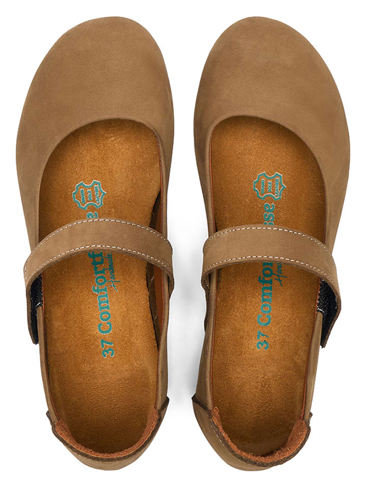 Comfortfusse Leder-Spangenballerinas in Beige günstig kaufen