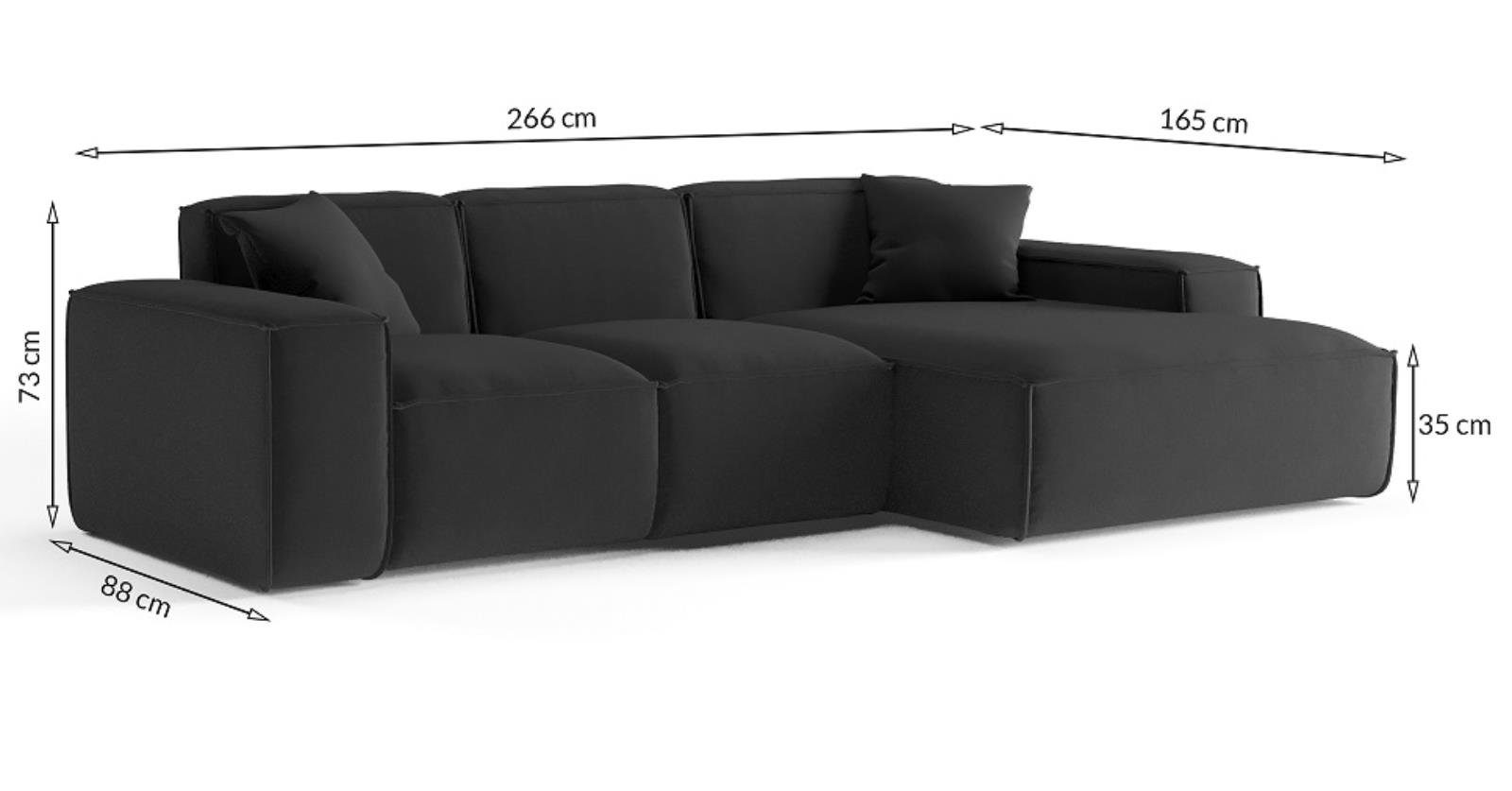 Beautysofa Ecksofa Lugano mini, L-form Ecke, im modernes Design, 266 cm Polsterecke für Wohnzimmer, mit Wellenfedern