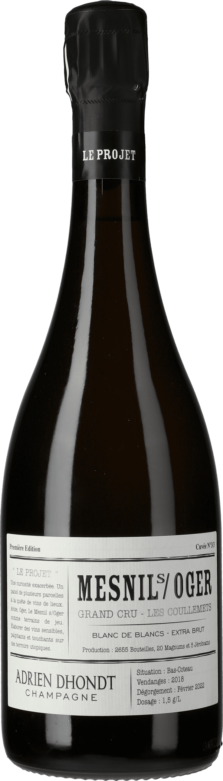 Dhondt - Grellet: Adrien Dhondt Champagne Grand Cru Blanc de Blancs Le Mesnil sur Oger Les Coullemets Extra Brut 2019