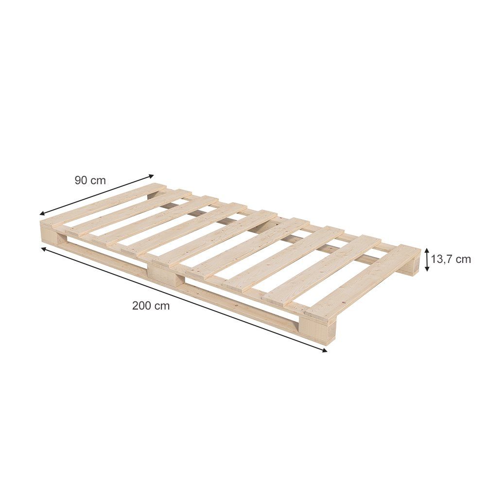 VitaliSpa® Massivholzbett Palettenbett Holzbett Palettenmöbel 90 x 200 cm Natur