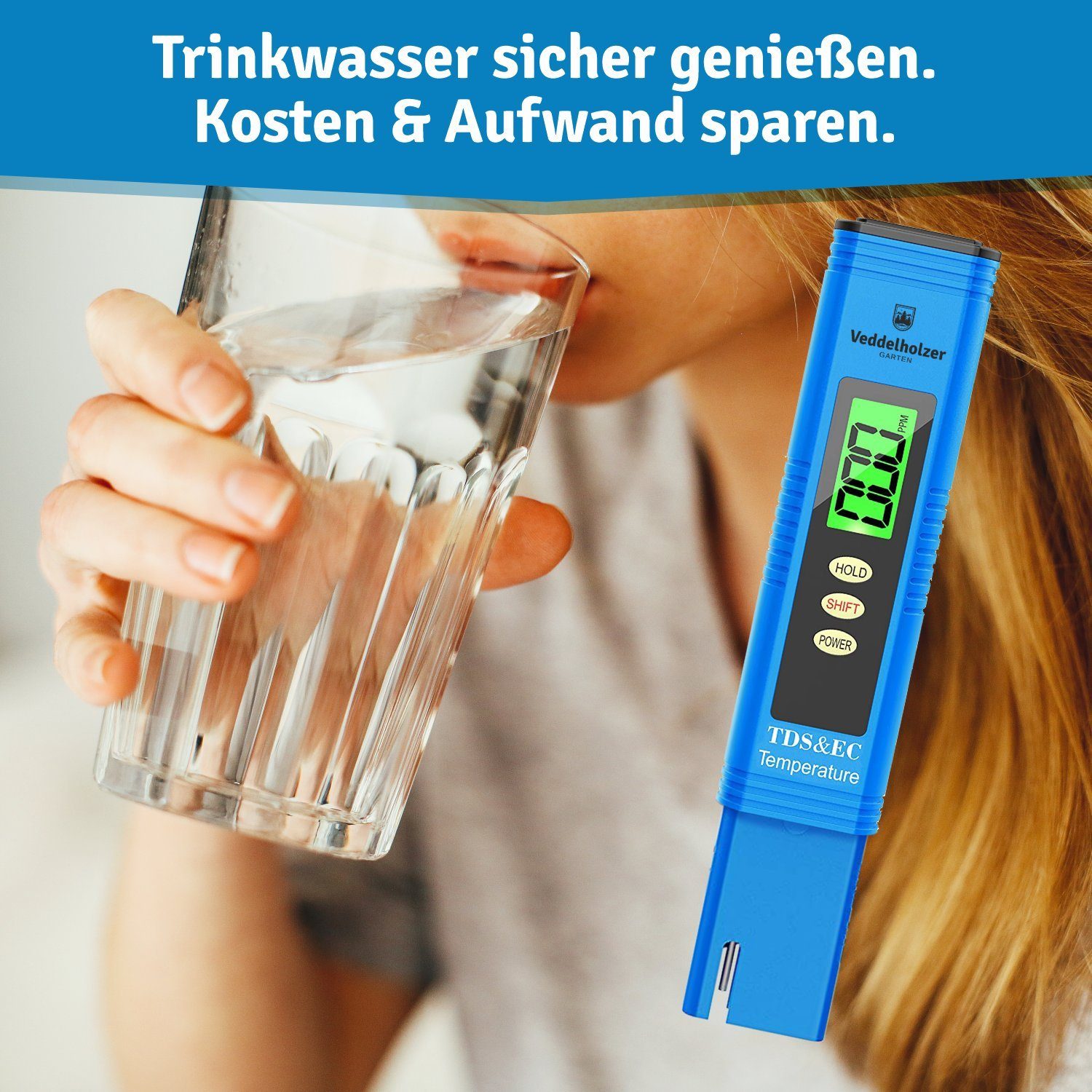 Veddelholzer Garten Pooltester pH Wert Messgerät pool Thermometer pH TDS EC und Temperatur 4 in 1 Set