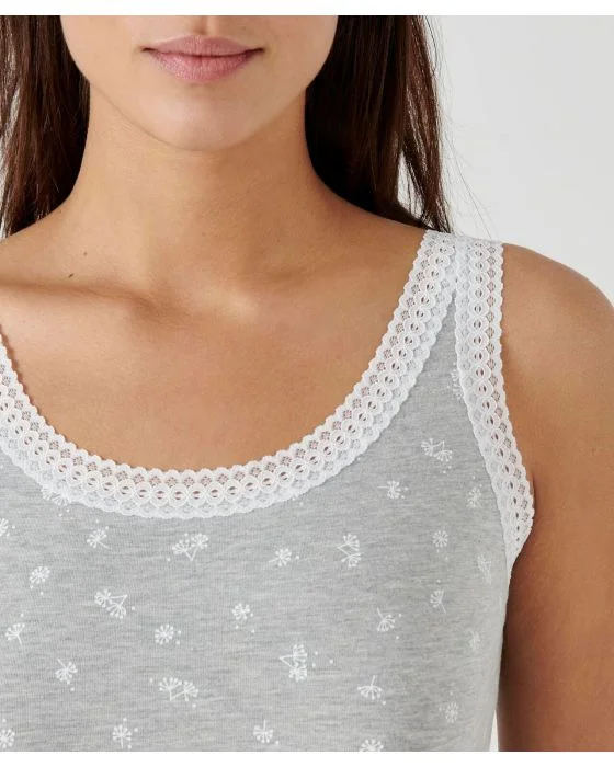 Débardeur Essential en coton extensible, orné de dentelle