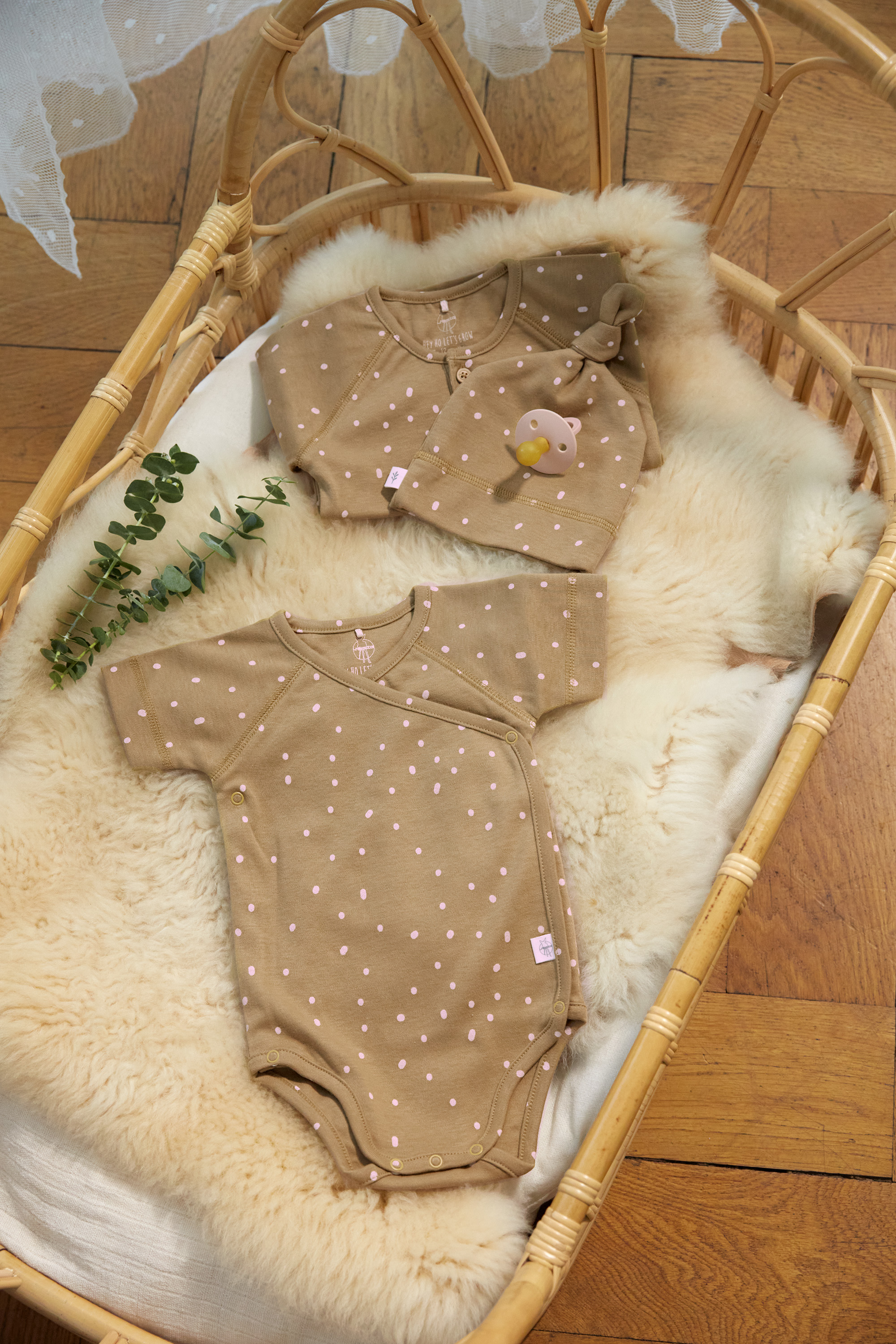 Baby Body kurzarm - Bio Baumwolle, Punkte, Gelb