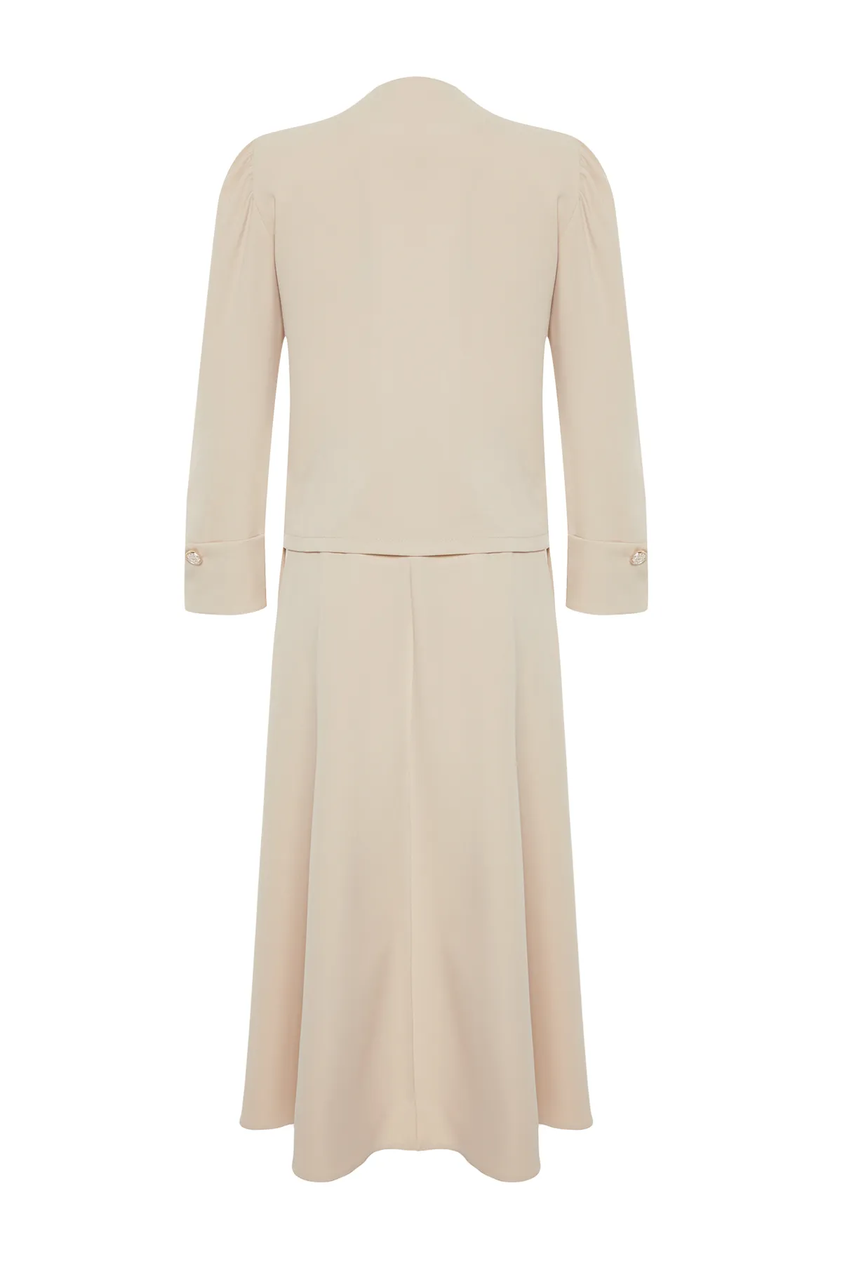 Trendyol Modest  Steinfarbenes Set aus Jacke, Rock, Unterteil und Oberteil aus gewebtem Stoff TCTSS24US00063