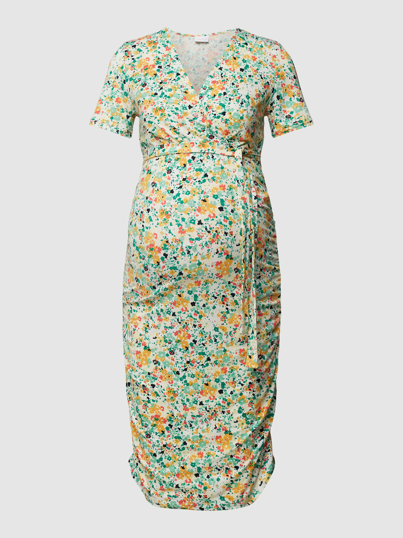 Knielanges Umstands-Jerseykleid mit V-Ausschnitt in weiß
