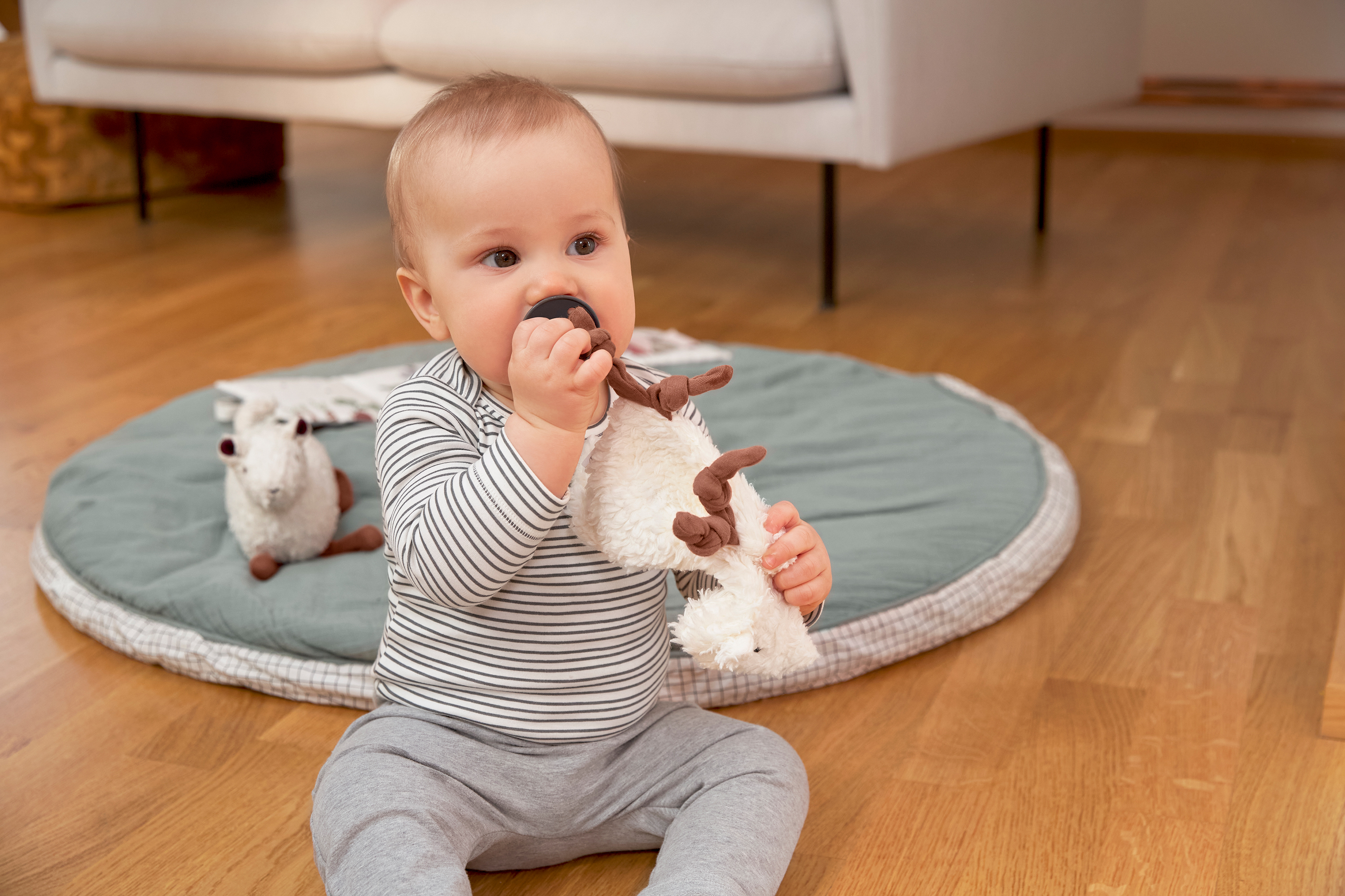 Baby Body langarm - Bio Baumwolle, Streifen, Grau