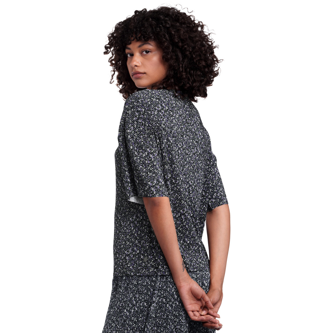 Damen Plissee-T-Shirt mit Rundhals
