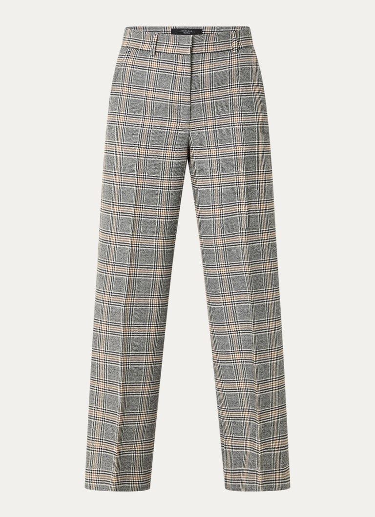 MaxMara Katana high-waist wide-fit trousers in virgin wool with houndstooth pattern
