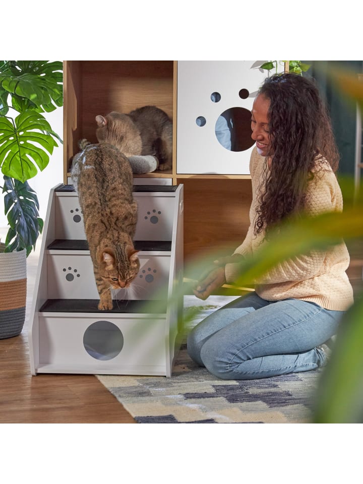 relaxdays Hundetreppe in Weiß/ Schwarz - (B)42 x (H)52,5 x (T)60 cm günstig kaufen onesize