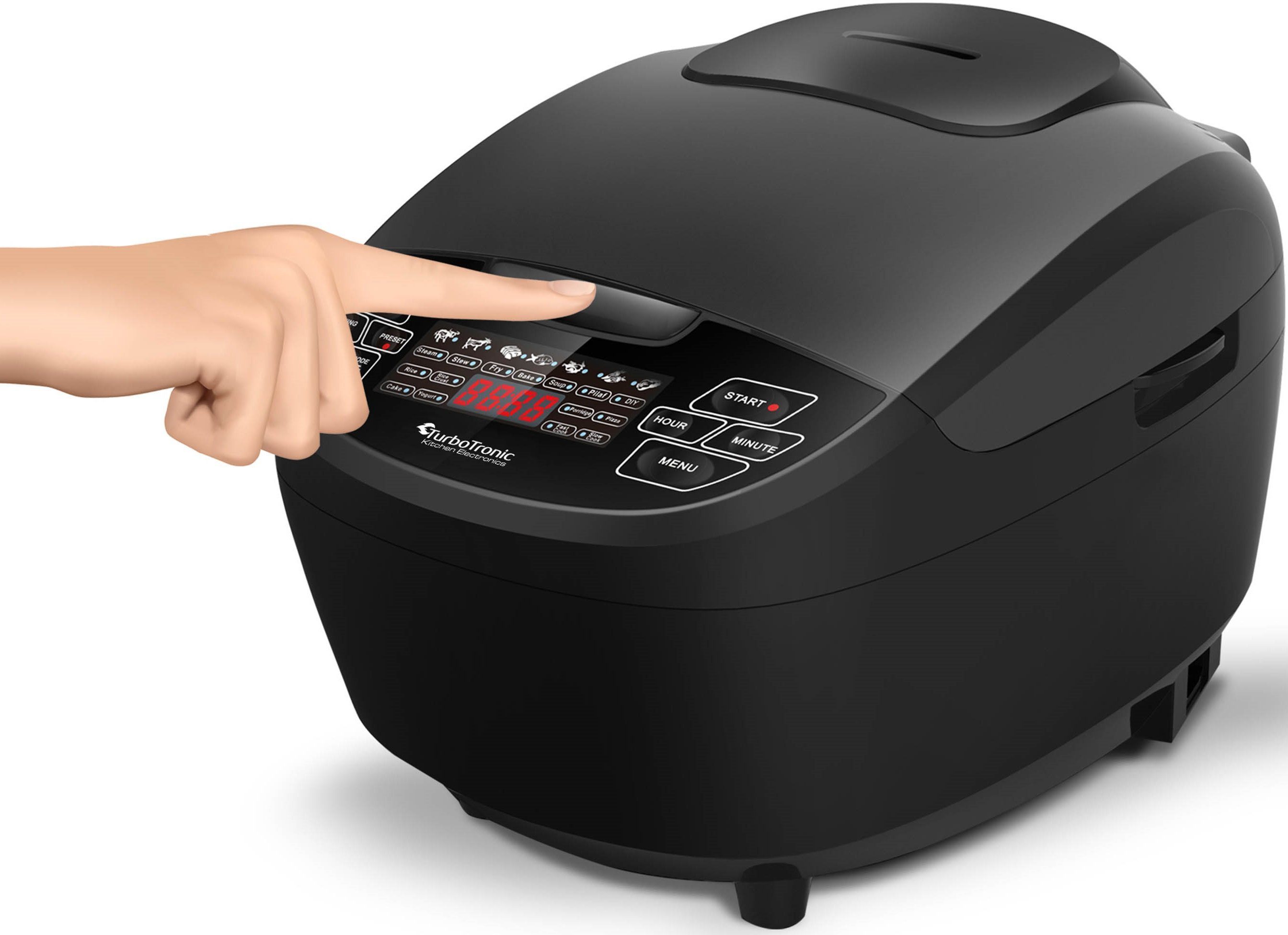 TurboTronic by Z-Line Multikocher 5 Liter Dampfgarer, japanischer Reiskocher Slowcooker mit Timer, 860 W, Schwarz Digital für Milchreis Multivarka Schongarer