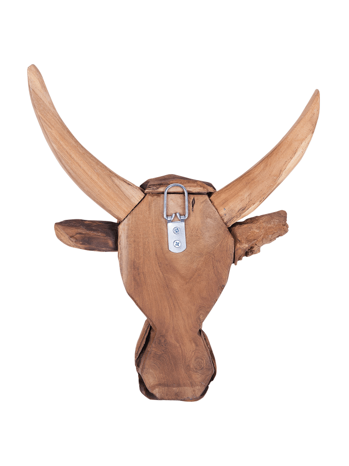Beliani Wandfigur BULL HEAD in Heller Holzfarbton - (W) 28 x (H) 34 x (L) 7 cm günstig kaufen onesize