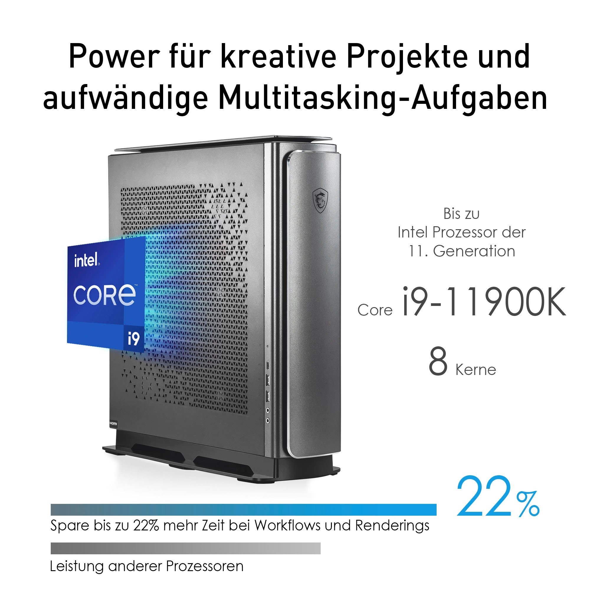 MSI Creator P100X 11TE-615DE Gaming-PC (Intel Core i9 11900K, GeForce RTX 3080 Ventus 3X OC, 64 GB RAM, 2000 GB HDD, 1000 GB SSD, Luftkühlung)