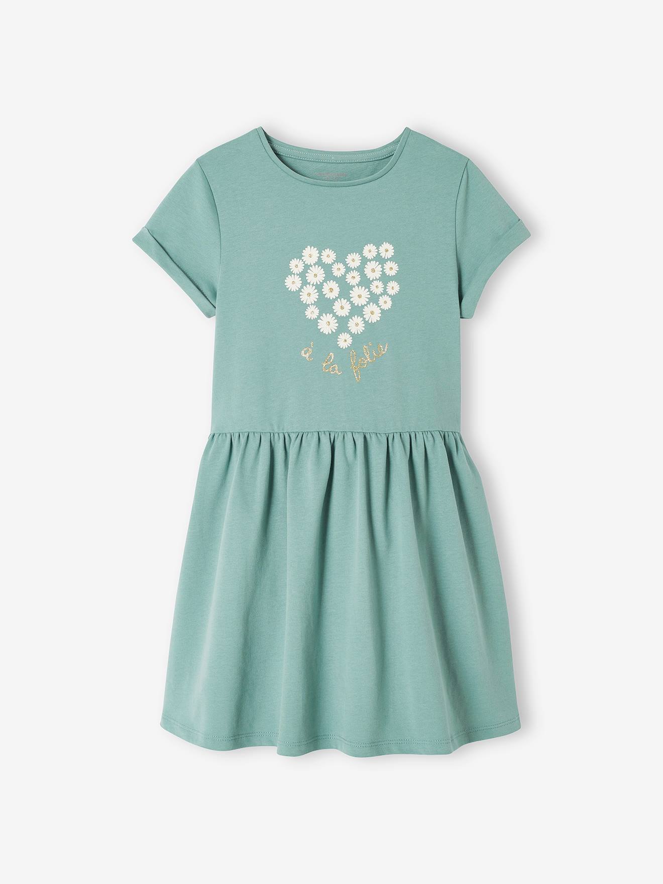 Ensemble 2 pièces robe et legging fille détails irisés vert émeraude