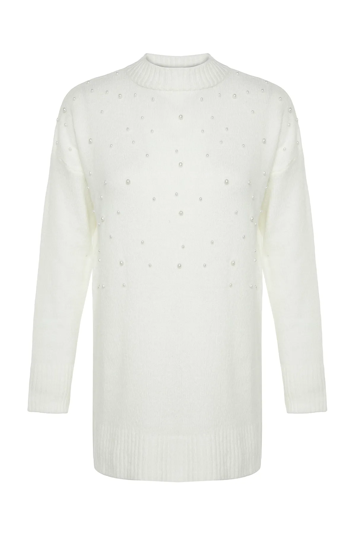 Trendyol Modest  Strickpullover mit Perlendetails in Ecru TCTAW24AK00131