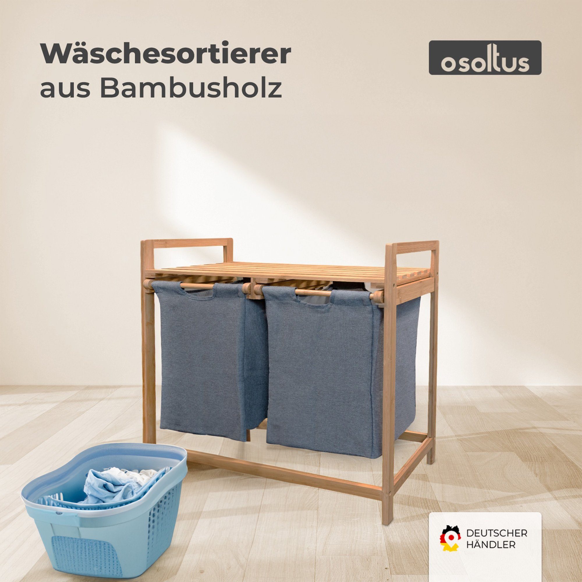 osoltus Wäschesortierer osoltus Bali Bambus Holz Wäschesortierer Wäschesammler 75cm