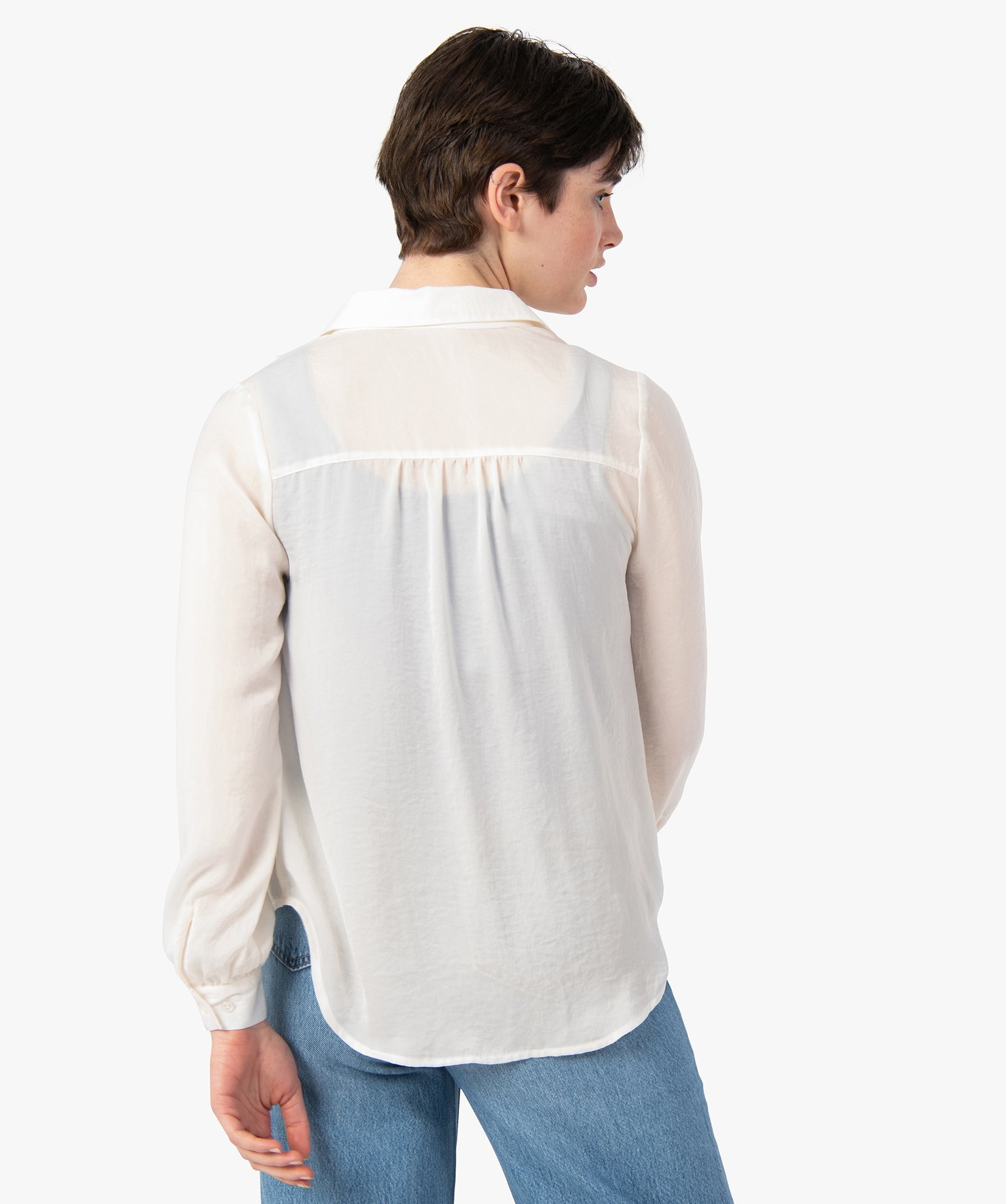 Chemise en satin à manches longues femme ecru | GEMO