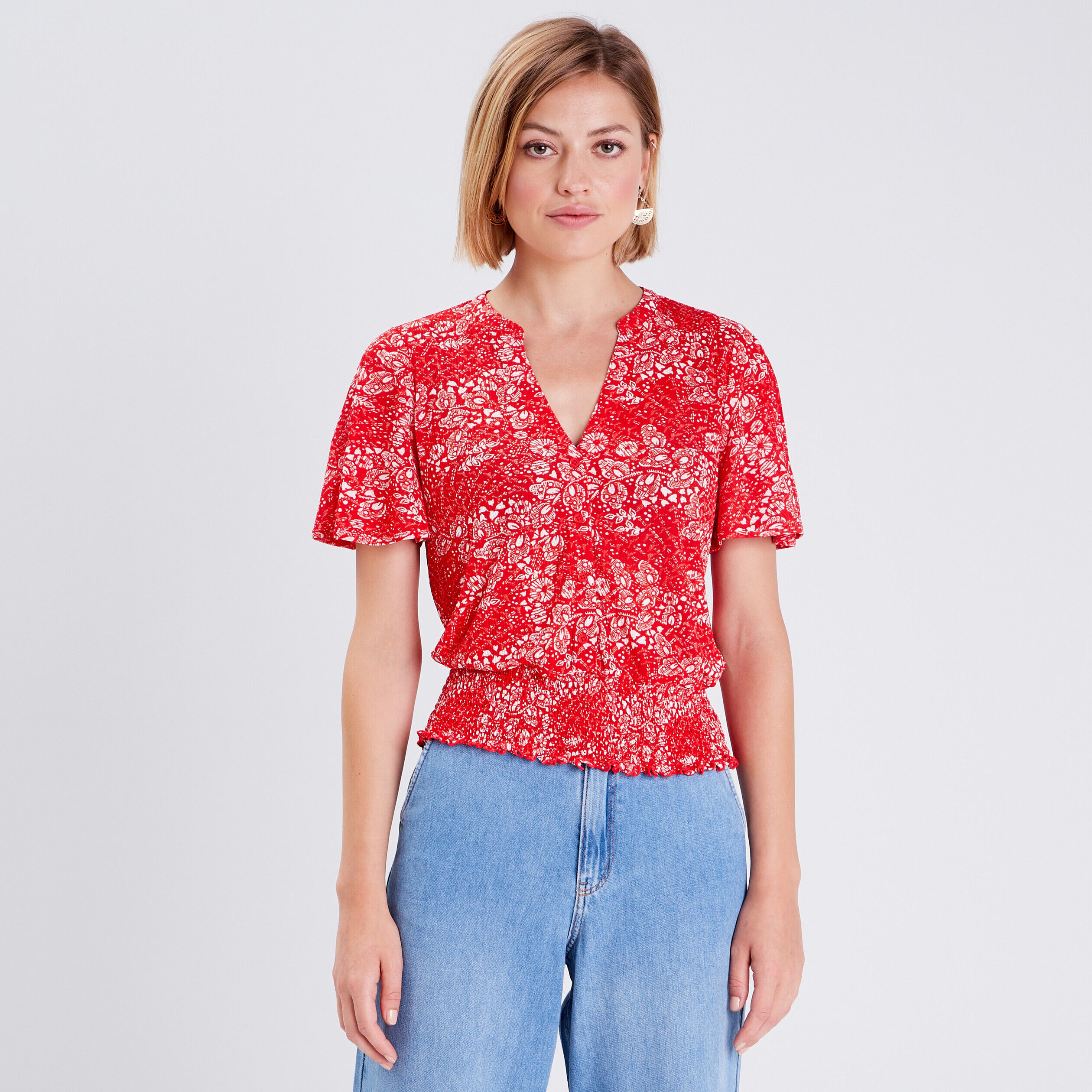 T-shirt manches courtes rouge femme | Cache Cache