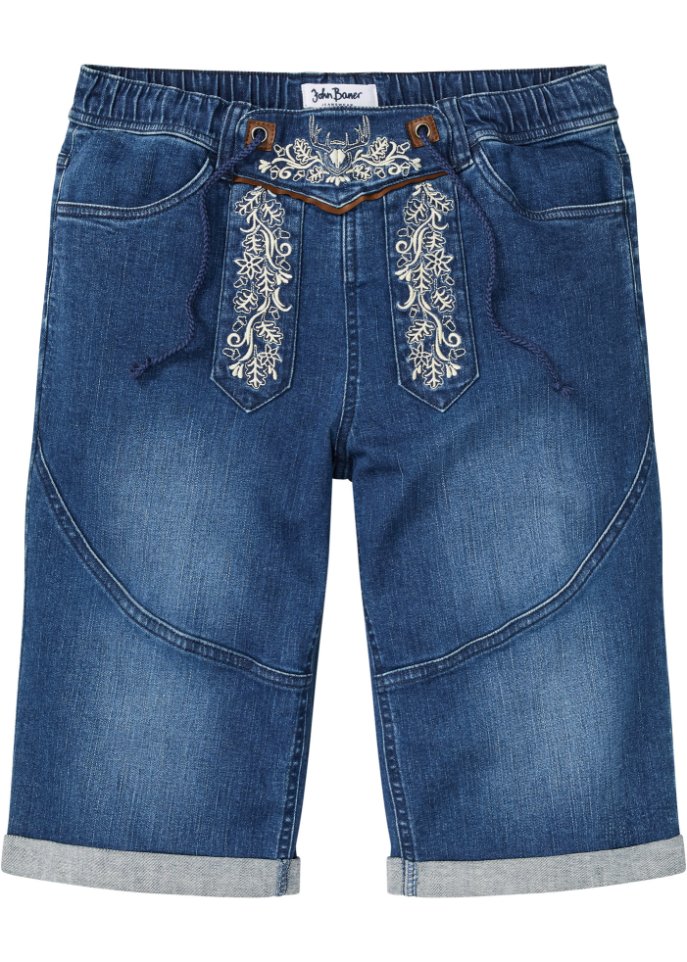 Stretch-Jeans-Bermuda mit Stickerei, Regular Fit