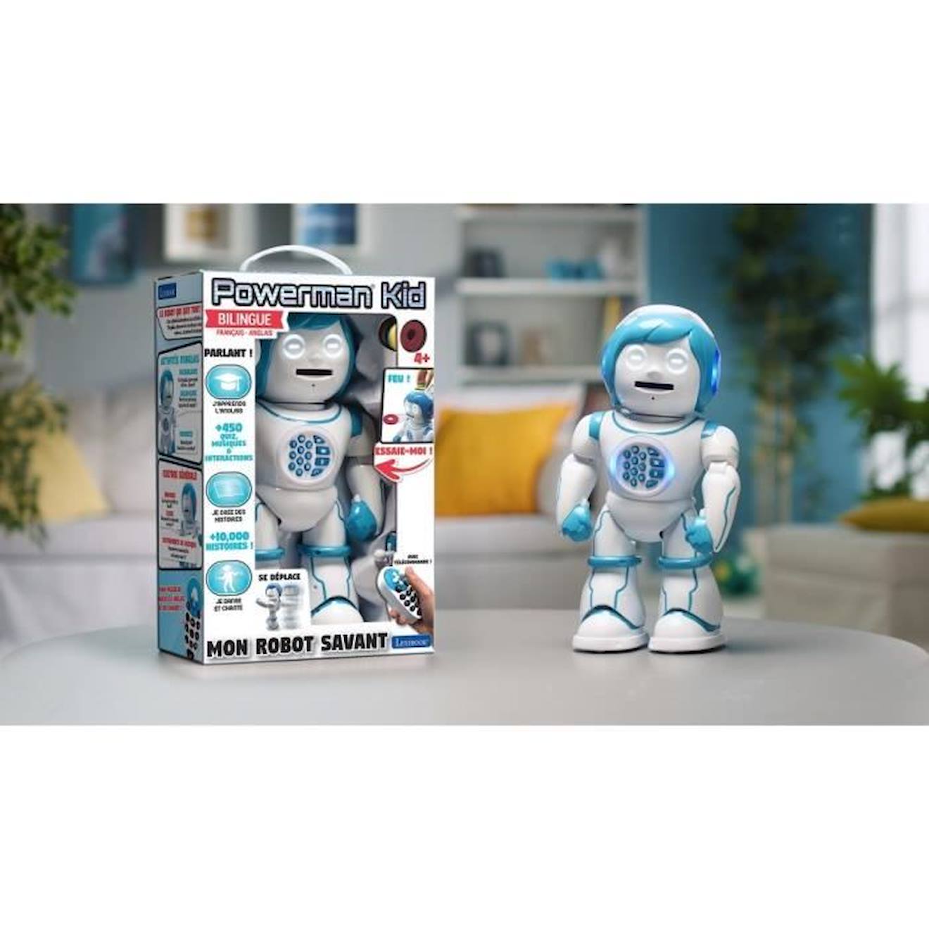 POWERMAN® KID Mon Robot Ludo-Educatif Bilingue Programmable avec Télécommande et fabrique à histoires (Français/Anglais) blanc