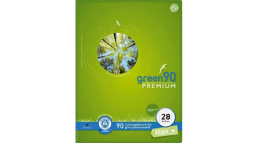 Ursus Green Collegeblock Premium A4 3er-Pack Lineatur 28