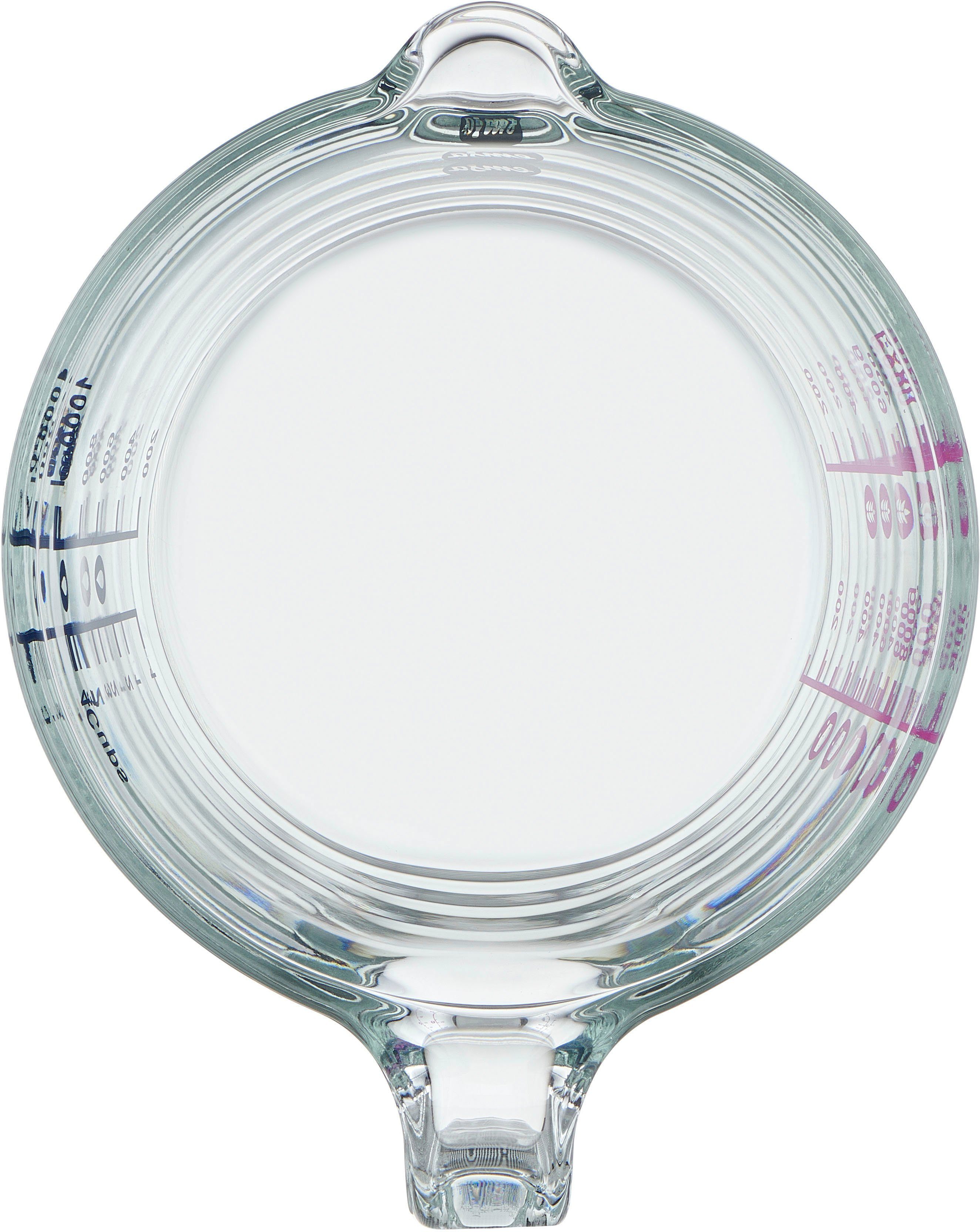 Emsa Messbecher K32361 Prep&Bake, Glas, doppelte Skalierung f. feste & flüssige Zutaten, Ausgießlippe, 1 L