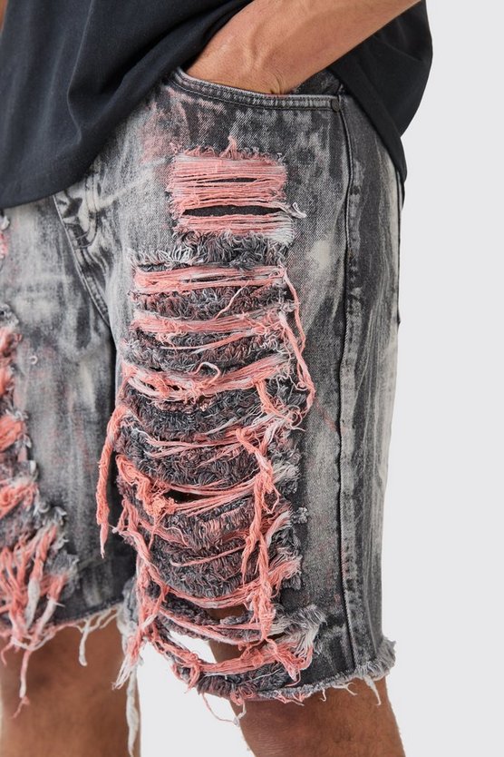 Lockere extrem zerrissene Denim-Jorts in Mittelgrau