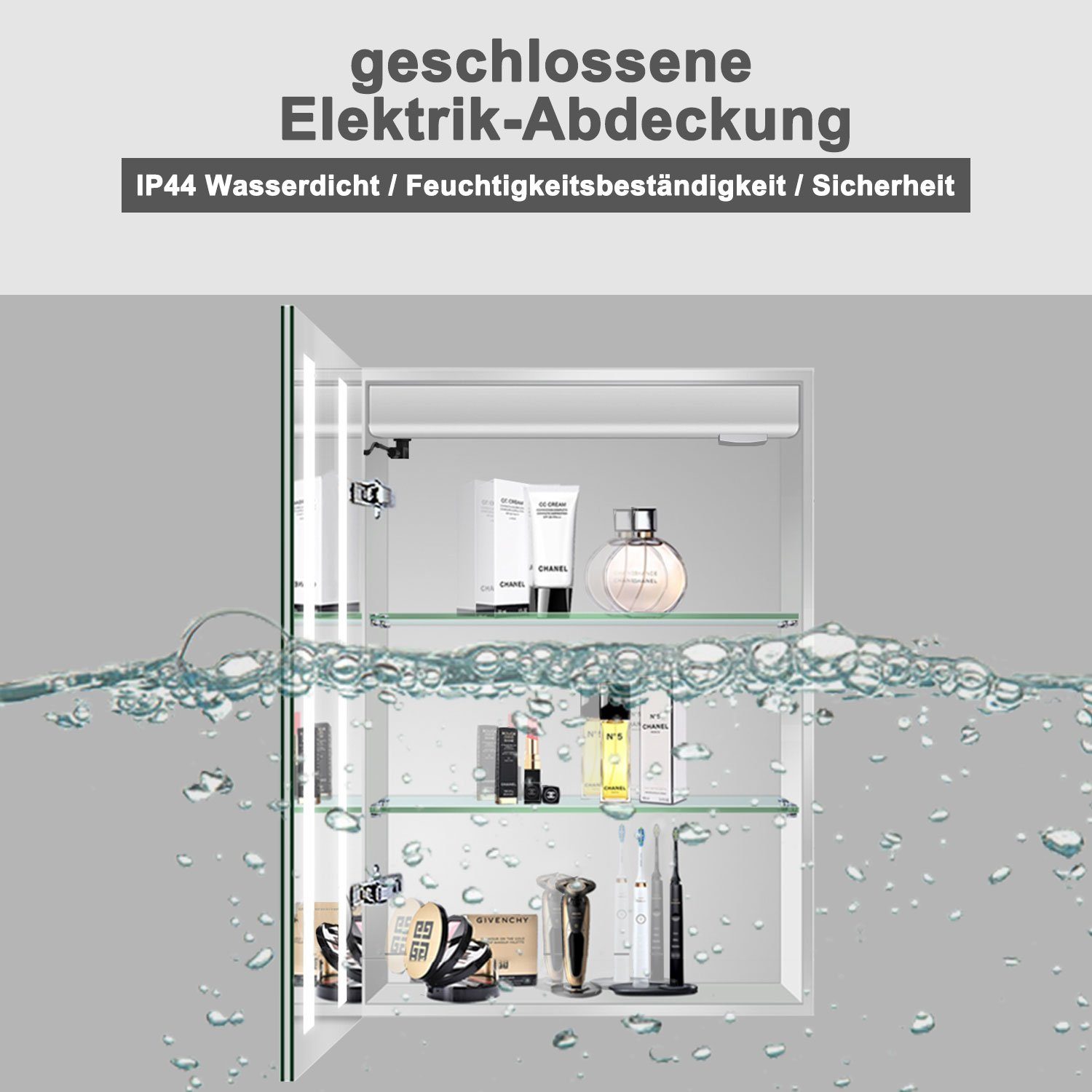 duschspa Badezimmerspiegelschrank 45-80 cm Touch/Wandschalter,Beschlagfrei, drei Lichtfarbe, Aluminum Rasierersteckdose, dimmbar, Memory