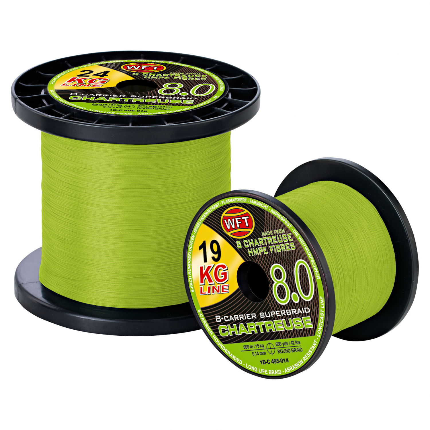 WFT Angelschnüre KG 8.0 8-Carrier Super Braid (150 m, chartreuse)