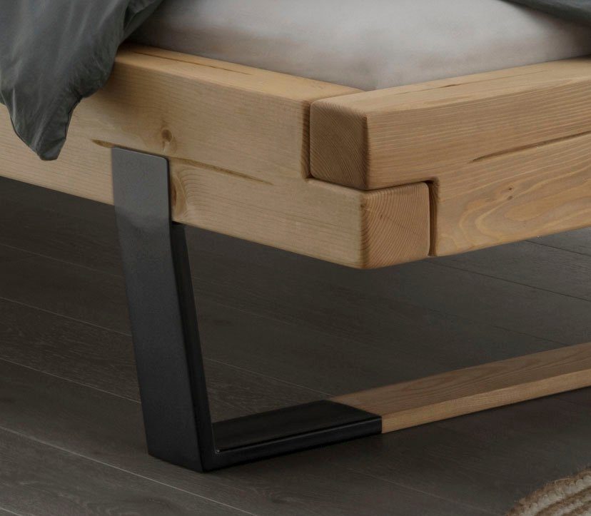 Home affaire Massivholzbett Ultima, aus Holz in Balken-Optik mit Holz/Metall Kufe