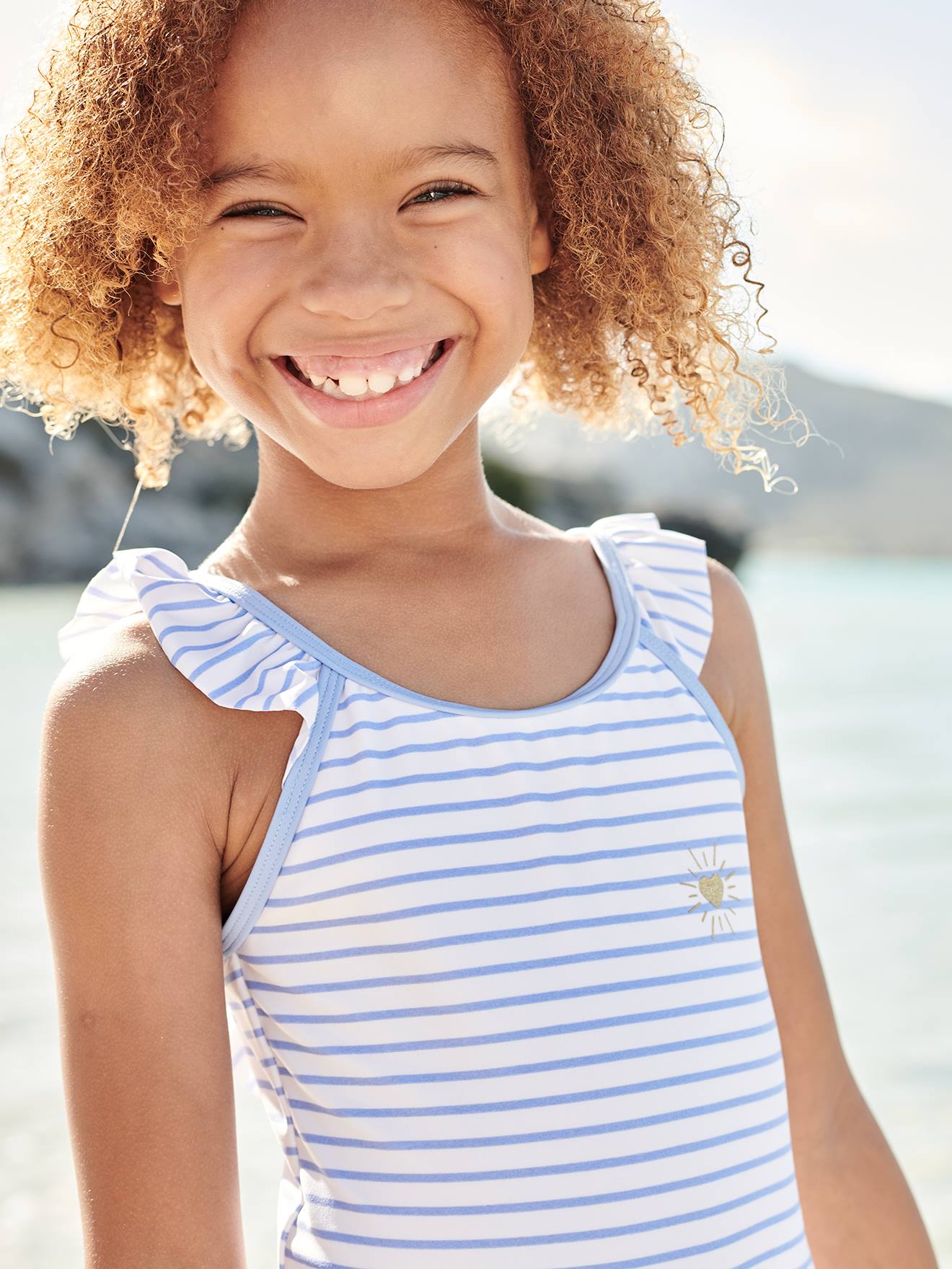 Maillot de bain 1 pièce fille marinière rayé bleu