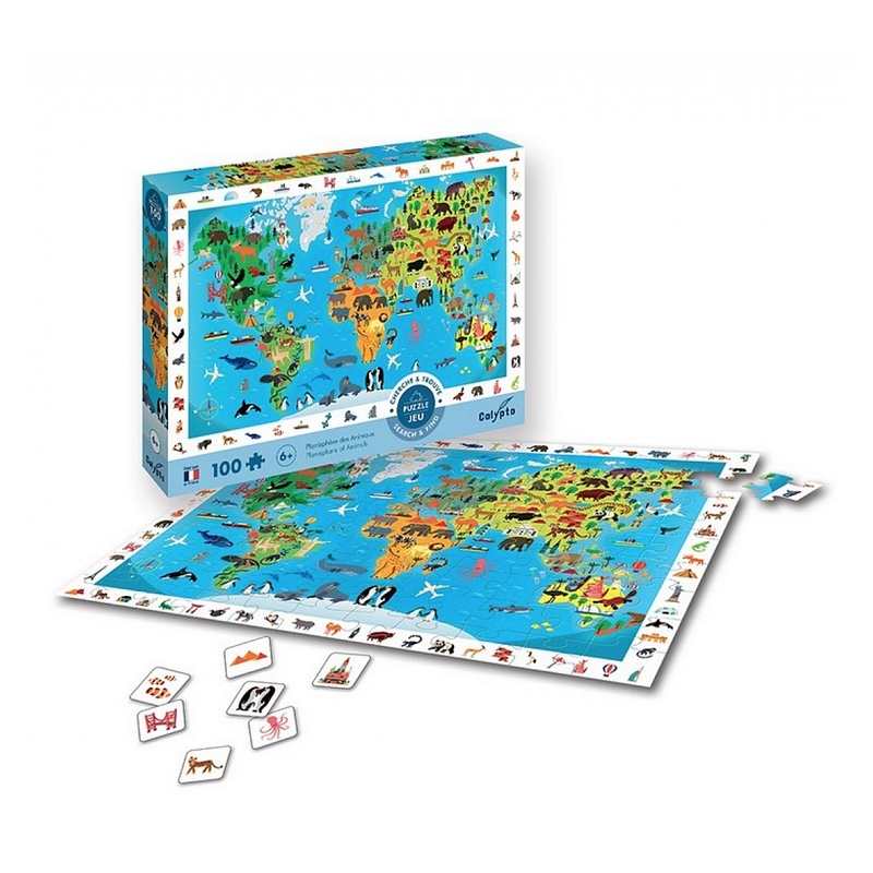 Puzzle Planisphère des animaux, Cherche et trouve 100 pièces