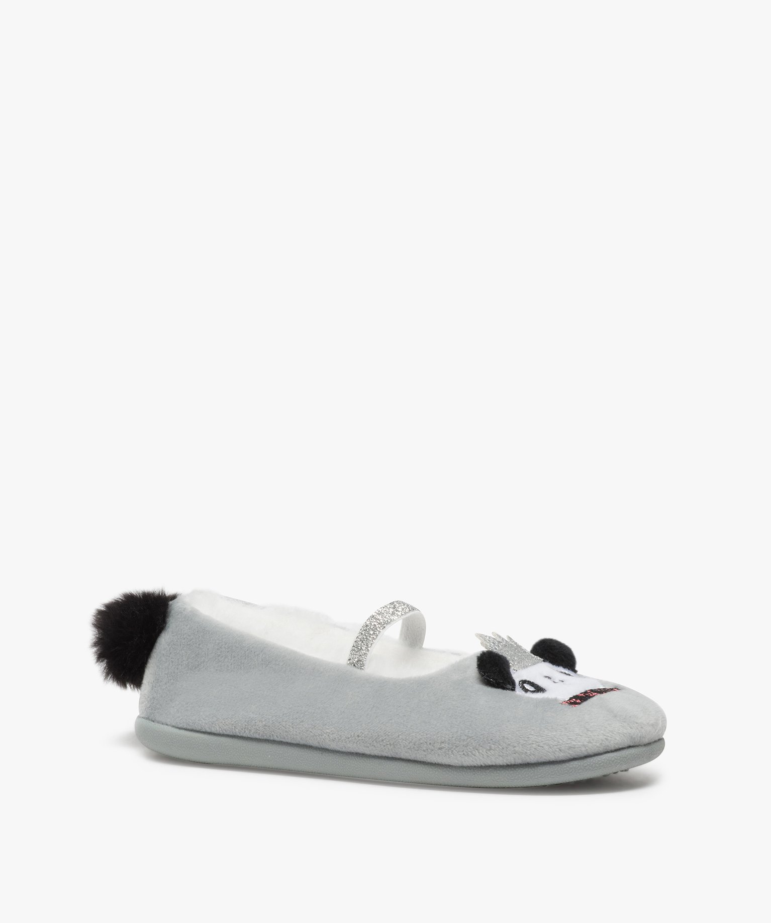 Chaussons fille forme ballerine avec motif panda gris | GEMO