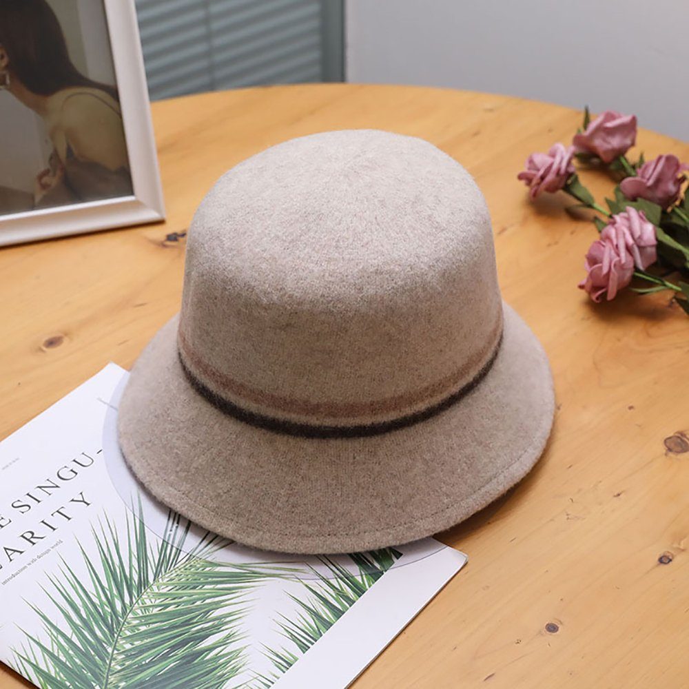 HutWorld Filzhut Damen Filz Fedora Hut (Cloche Hut Bowler Hüte Bucket Hat Eimerhut, Mode-Streifen) Wintermütze Bequem und Warm für Frühling/Herbst/Winter