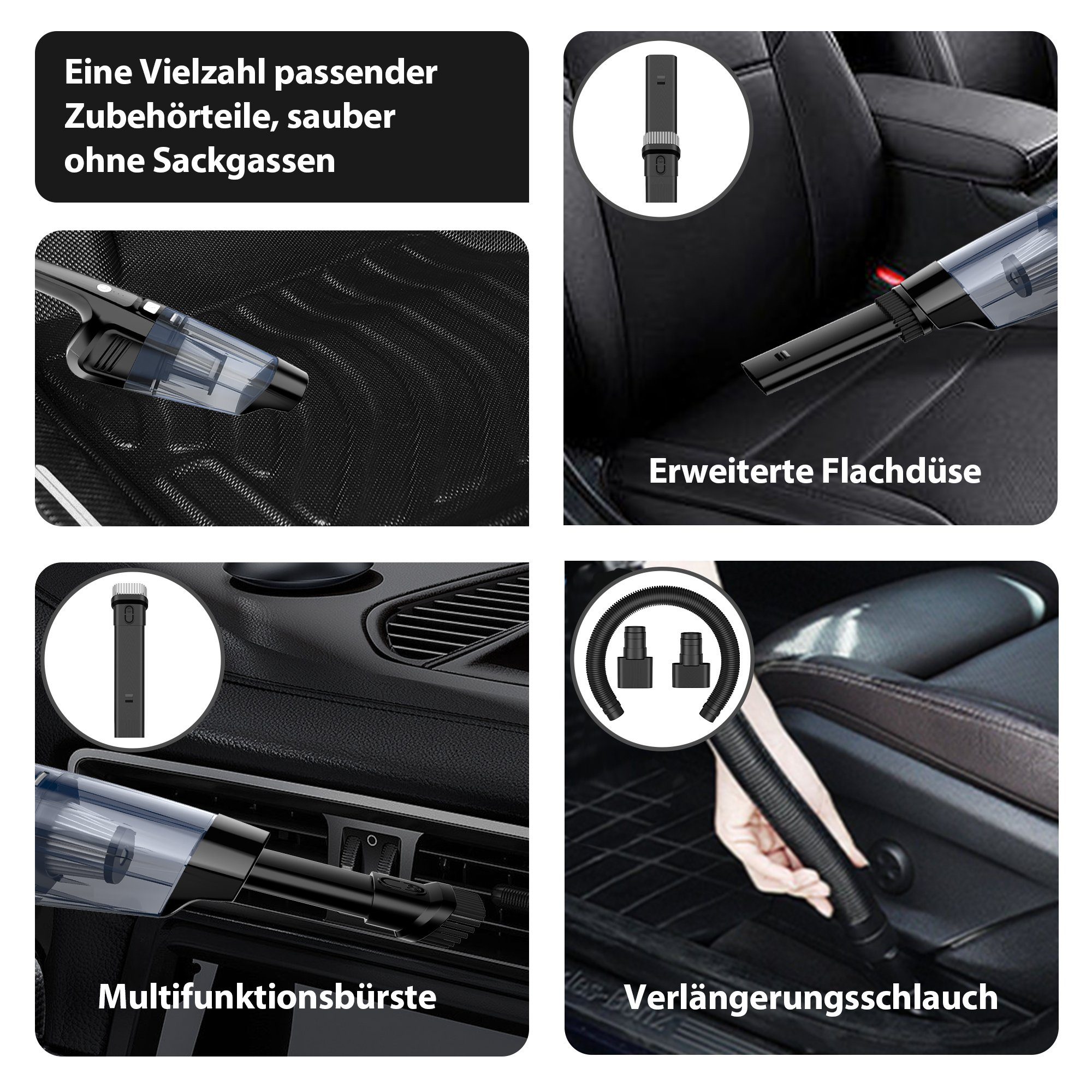 Tisoutec Akku-Handstaubsauger Akku Handstaubsauger,12000Pa USB aufladbar Tragbar Leicht Mini, Staubsauger,6000mAh Auto-Staubsauger,Nass & Trocken Handsauger
