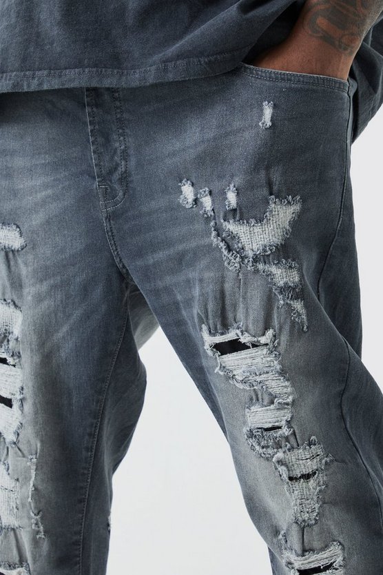 Plus zerrissene Stretch Skinny Jeans mit rohem Saum