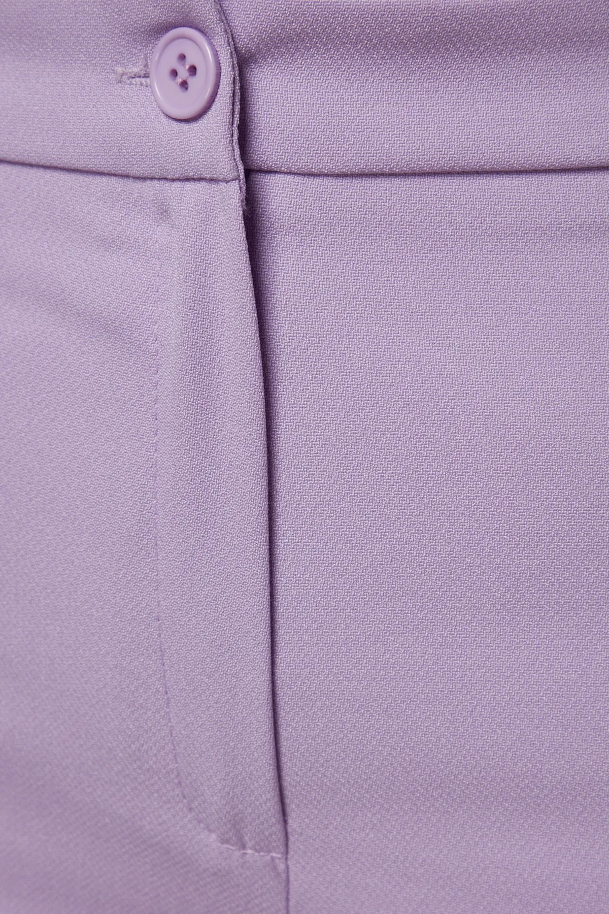 Trendyol Collection  Lilafarbene, gerade, gerippte, genähte Webhose mit hoher Taille TWOSS21PL0093