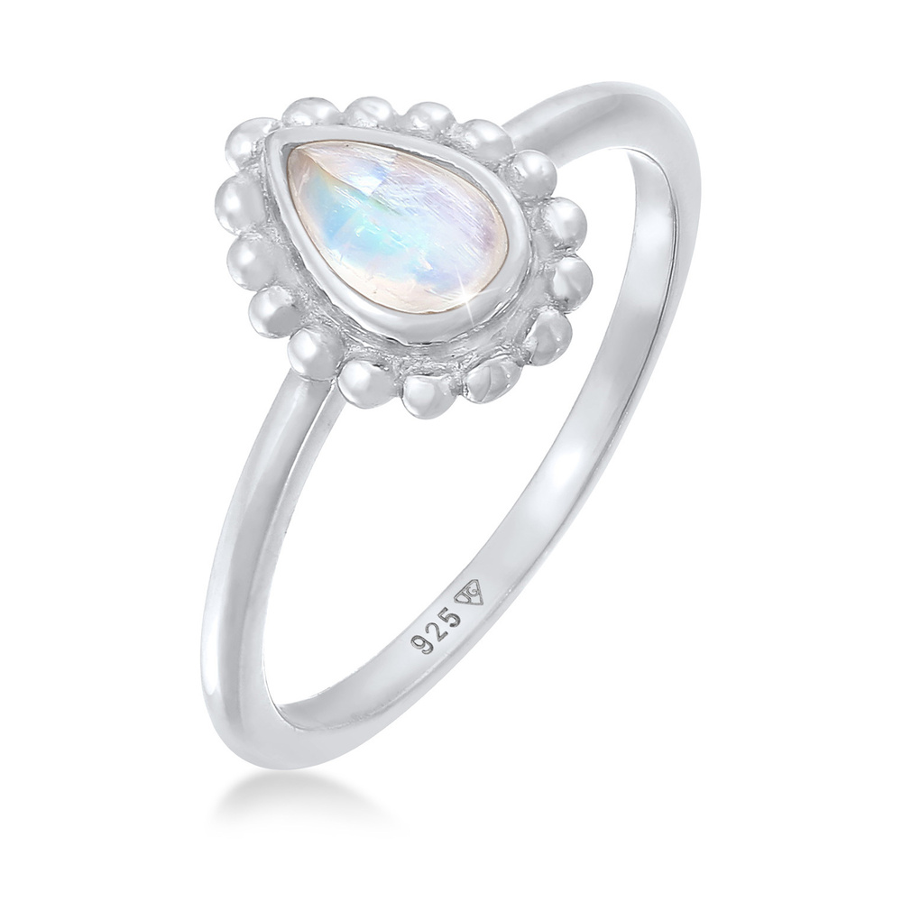 Elli Elli Bague Femmes goutte boules avec pierre de lune en argent sterling 925 Bague