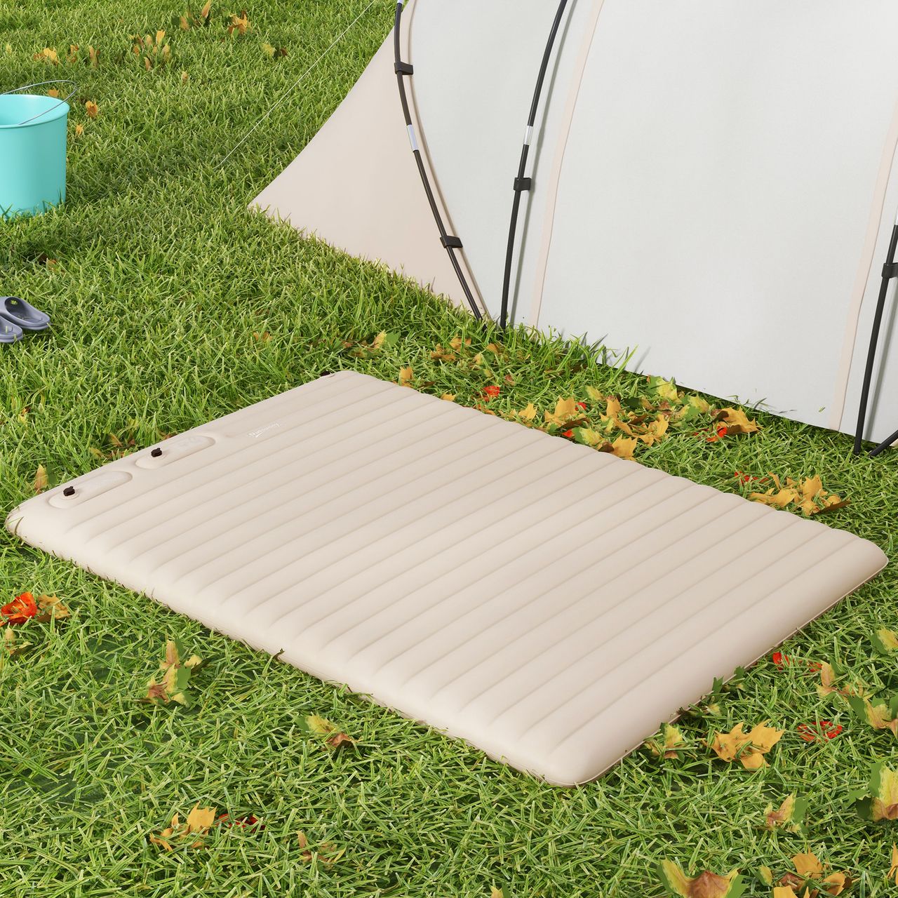 Outsunny Luftbett, Luftmatratze, Faltbar Campingbett für 2 Personen, Weiß