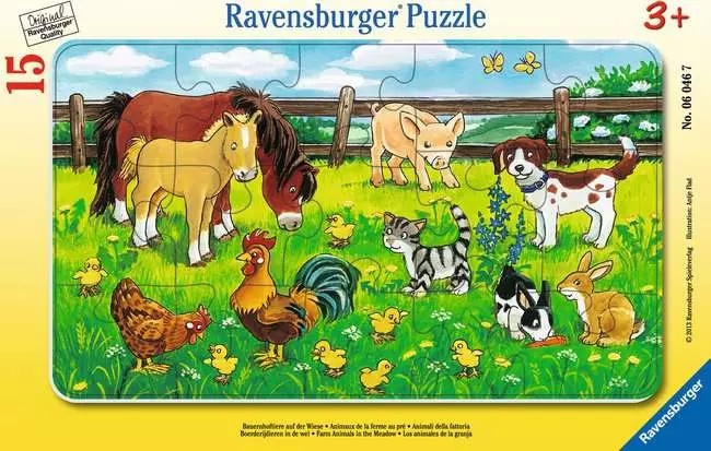 Kinderpuzzle ab 3 Jahren - Bauernhoftiere auf der Wiese - 15 Teile