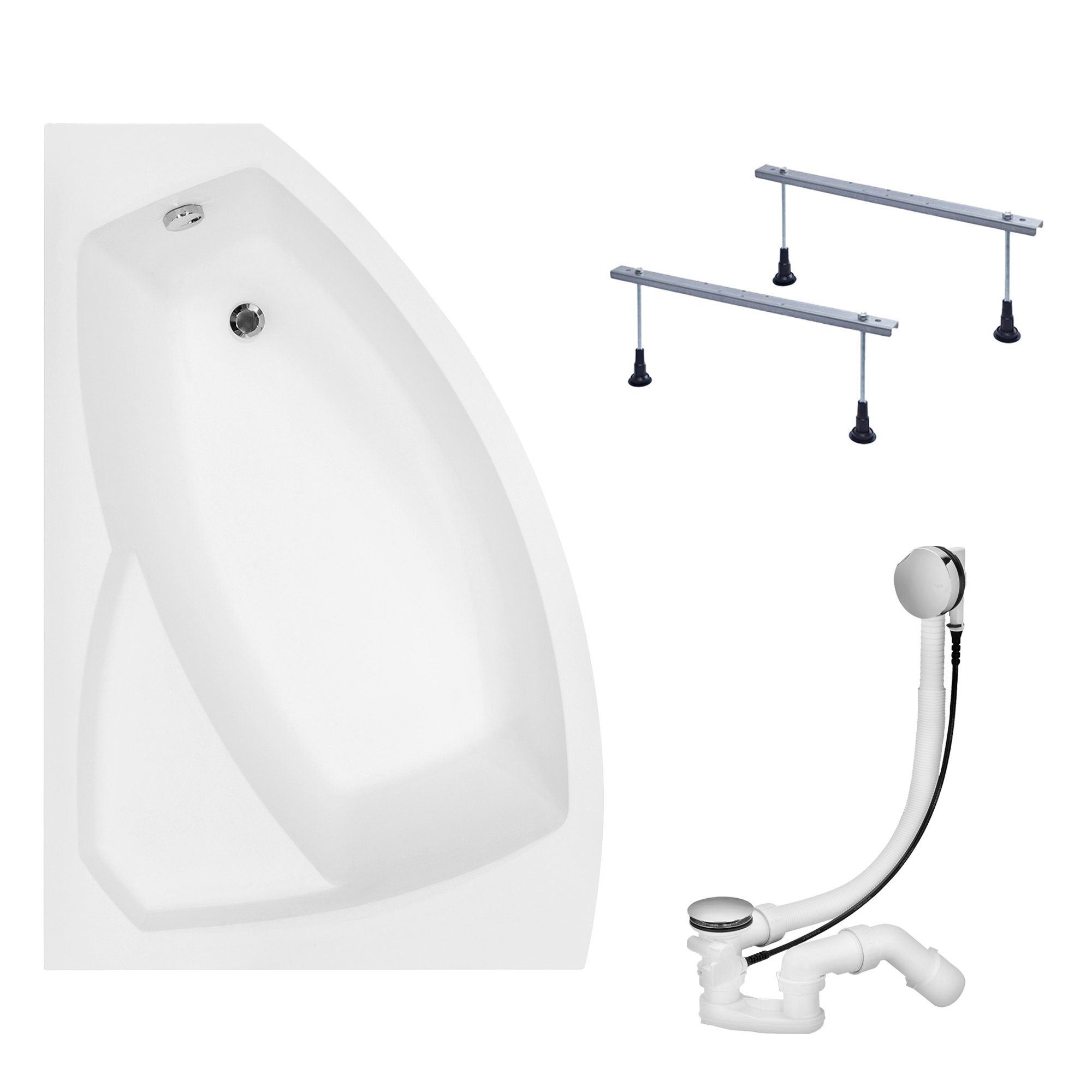 KOLMAN Badewanne Eckbadewanne Rima 130x85, (Links/Rechts), Kopfstütze Acrylschürze Styropor, Ablauf VIEGA & Füße GRATIS