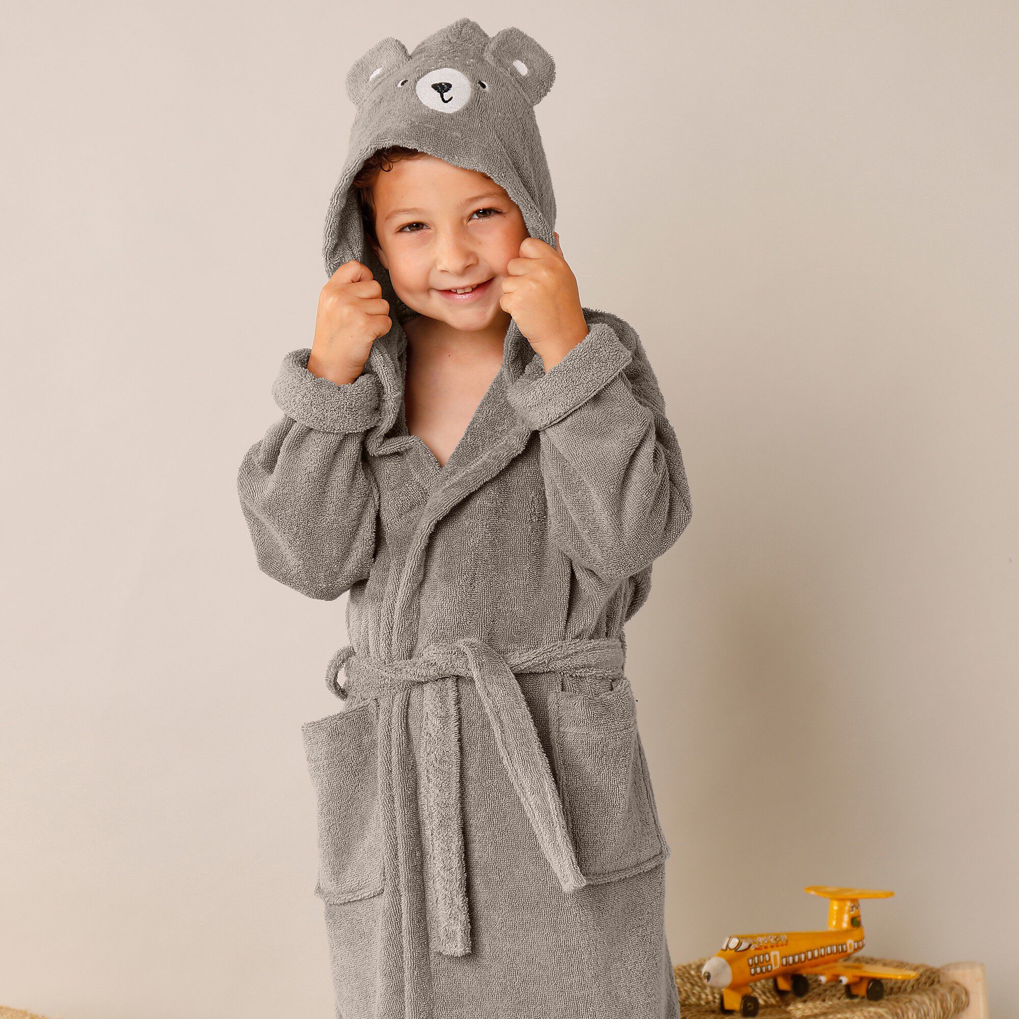 Peignoir de bain enfant ourson à capuche éponge coton