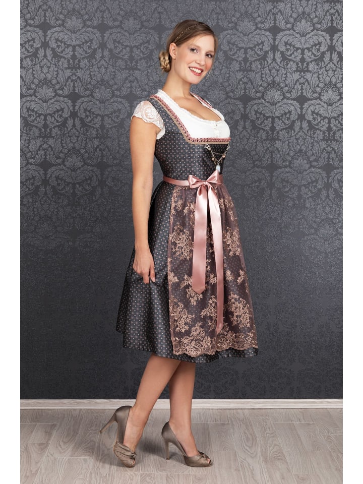 Edelnice Midi Dirndl 2-teilig Béatrice in dunkelgrau, rosa günstig kaufen