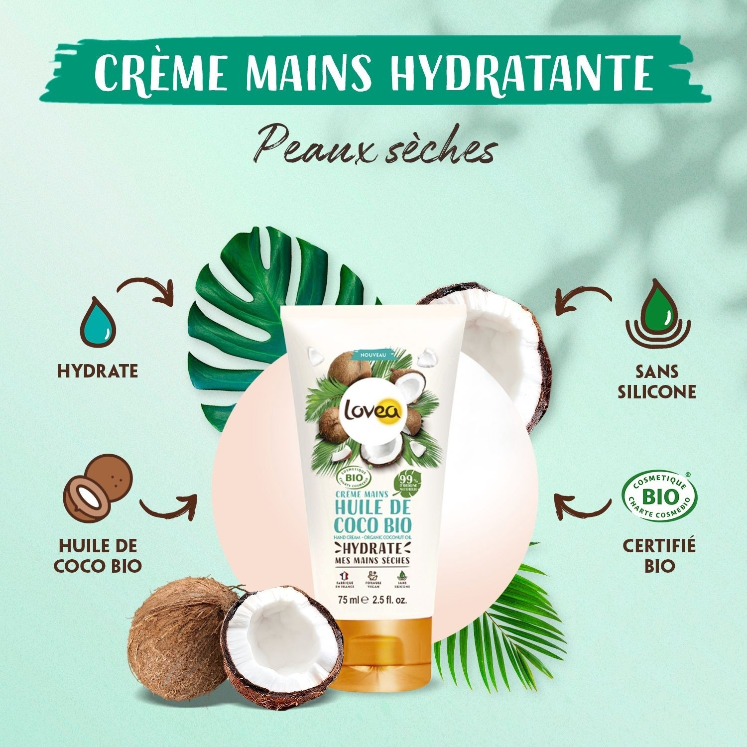 Lovea Certyfikowany Organiczny Krem do Rąk z Organicznym Olejem Kokosowym