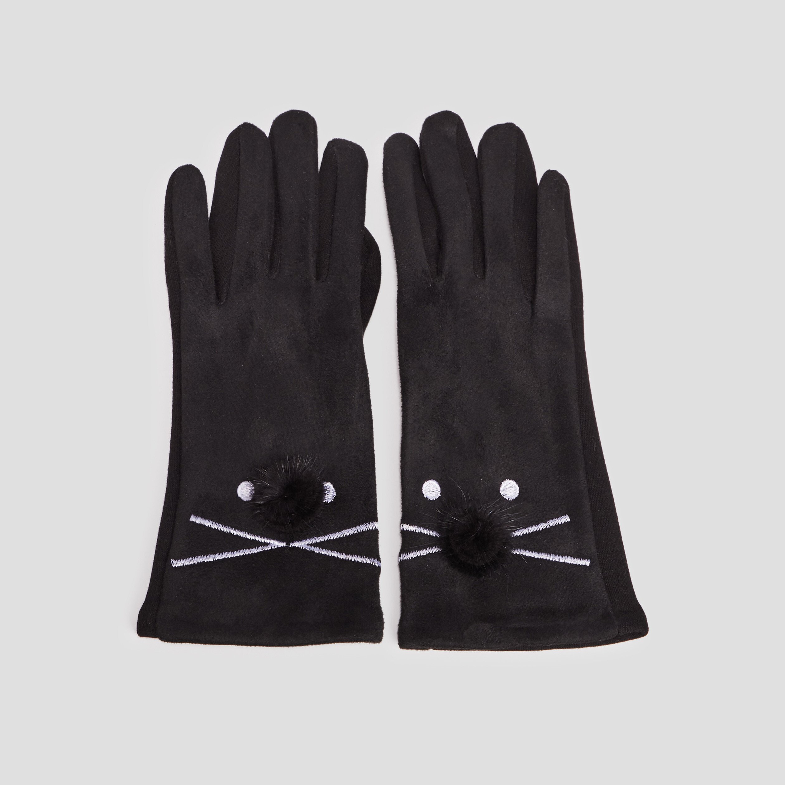 Gants avec pompons noir femme | La Halle