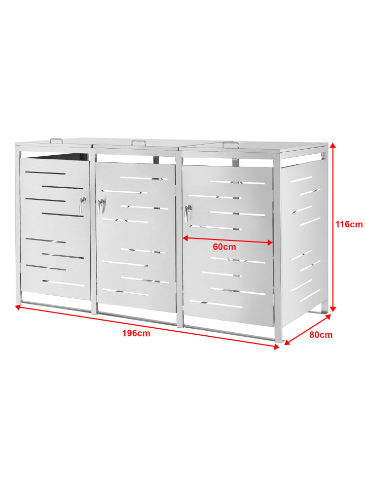 en.casa Mülltonnen Box Fahrenwalde für 3 Tonnen in Silber (B)196cm günstig kaufen onesize