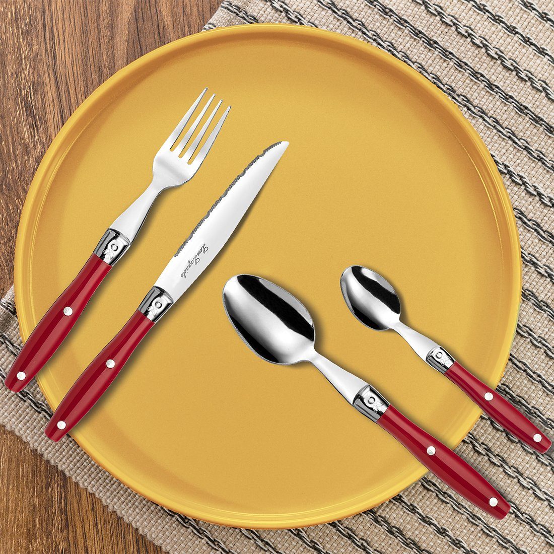Lou Laguiole Besteck-Set COMPTOIR, Edelstahl 18/0, PP, rot hochglanzpoliert, für 6 Personen, 24-teilig
