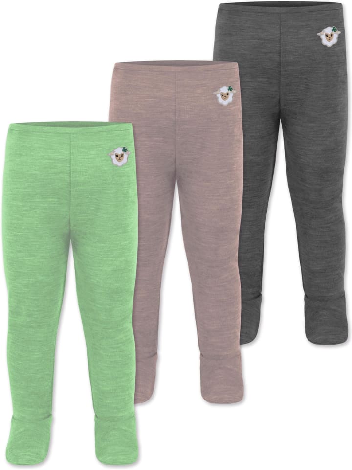 Normani Outdoor Sports 3er Pack Baby Merino Unterhose mit Füßen in Anthrazit/Rosa/Grün günstig kaufen
