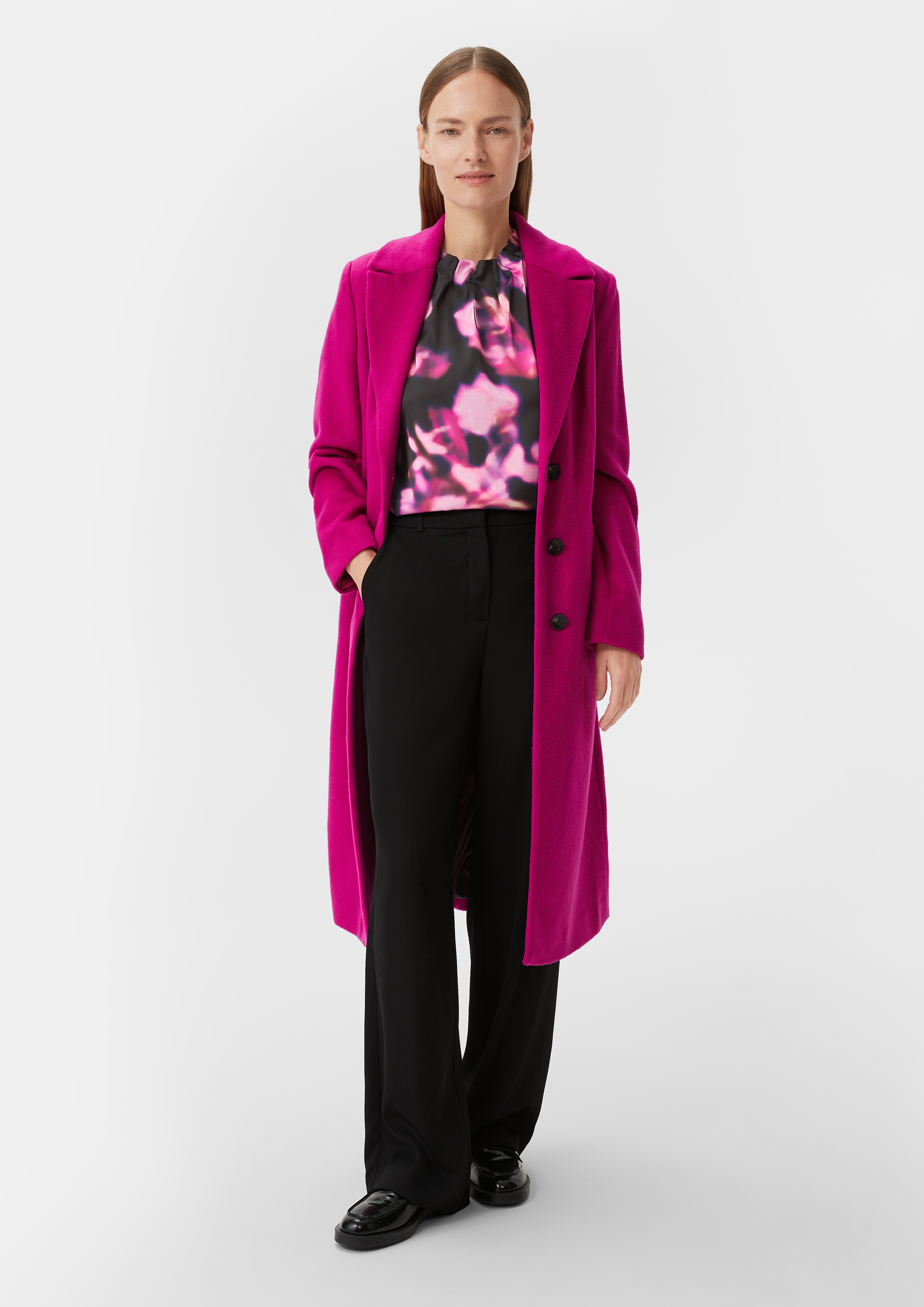 Satinbluse mit All-over-Print - fuchsia