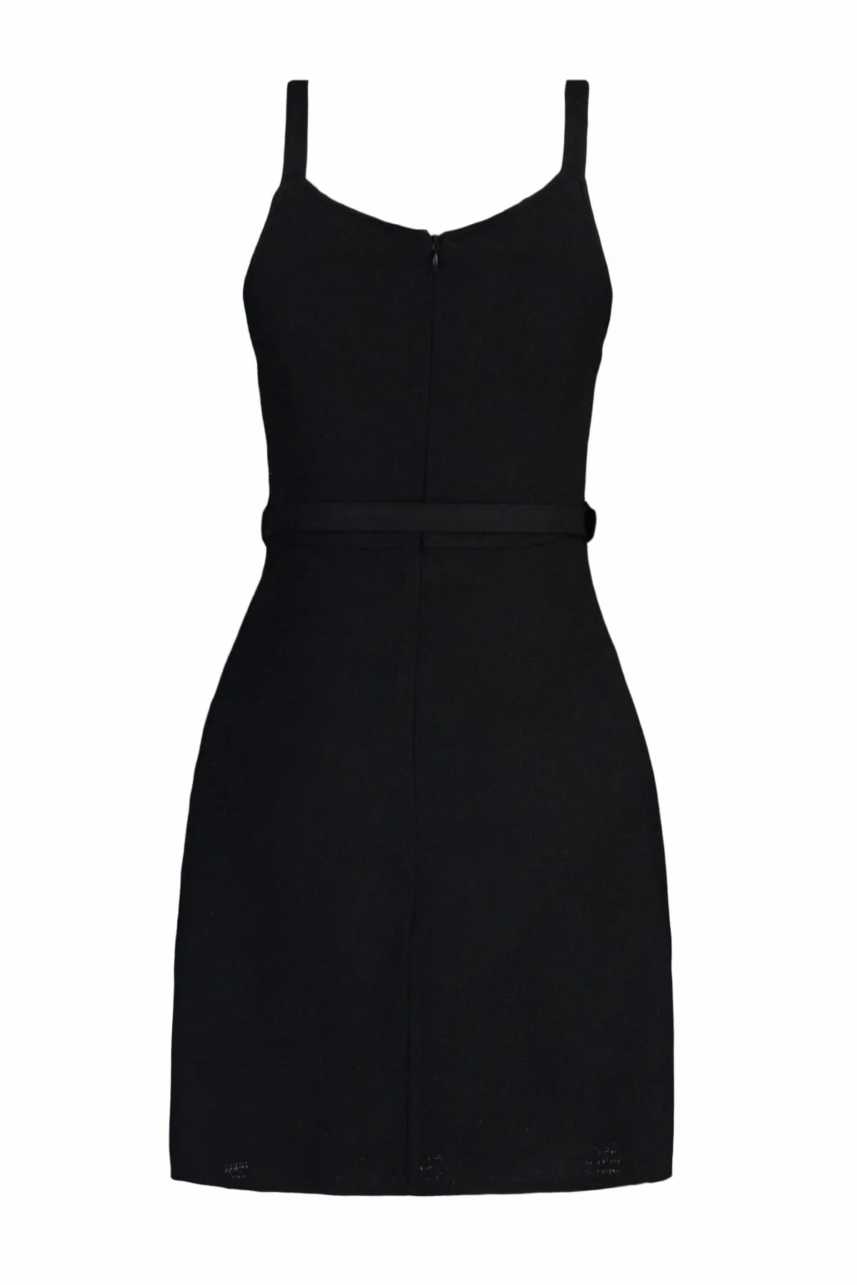 Trendyol Collection  Schwarzes Mini-Webkleid mit Gürtel und Taschendetail TWOAW23EL00526