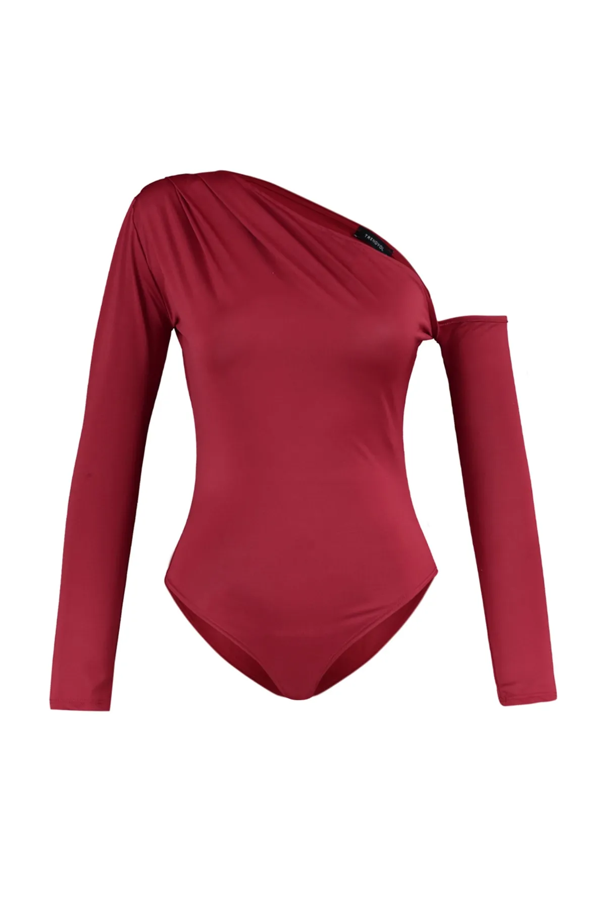 Trendyol Collection  Bordeauxroter, asymmetrischer Kragen, langärmliger Stretch-Strickbody mit Druckknöpfen, TWOAW22BD0080